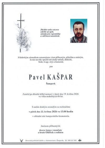 Smuteční oznámení – Pavel Kašpar