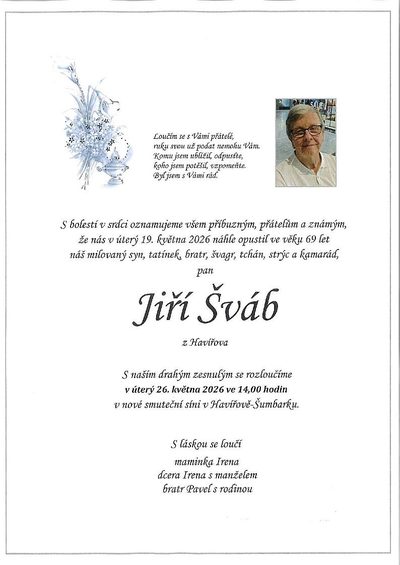 Smuteční oznámení – Bratr Pavel s rodinou.