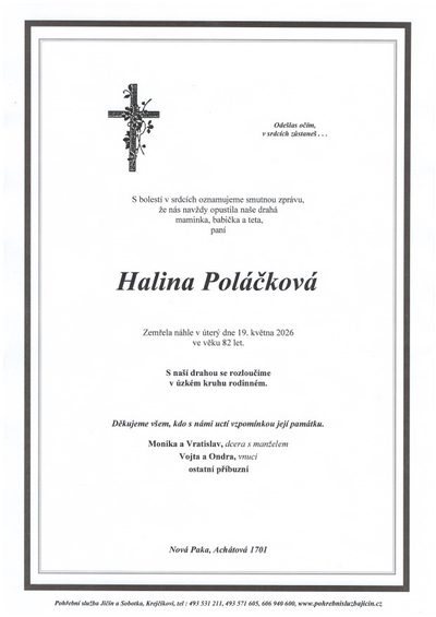 Smuteční oznámení – Halina Poláčková