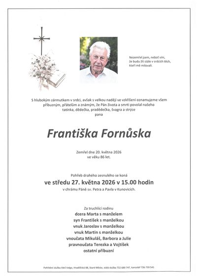 Smuteční oznámení – Františka Fornůska