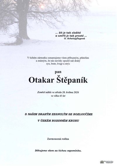 Smuteční oznámení – Otakar Štěpaník