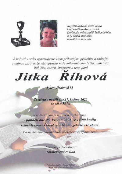 Smuteční oznámení – Jitka Říhová