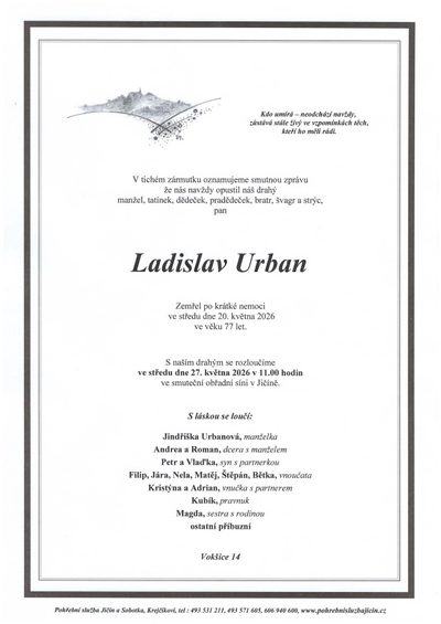 Smuteční oznámení – Ladislav Urban
