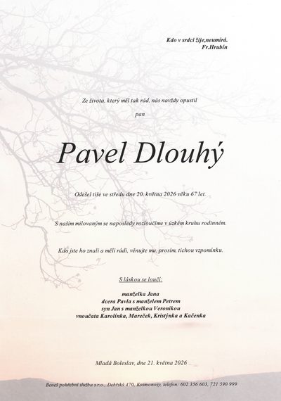 Smuteční oznámení – Pavel Dlouhý