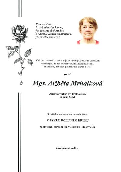 Smuteční oznámení – Alčběta Mrhálková