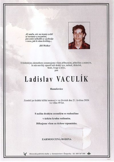 Smuteční oznámení – Ladislav Vaculík