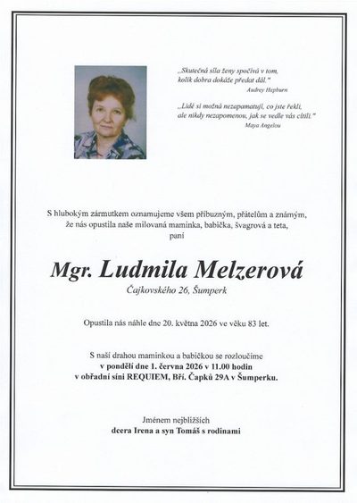 Smuteční oznámení – Ludmila Melzerová