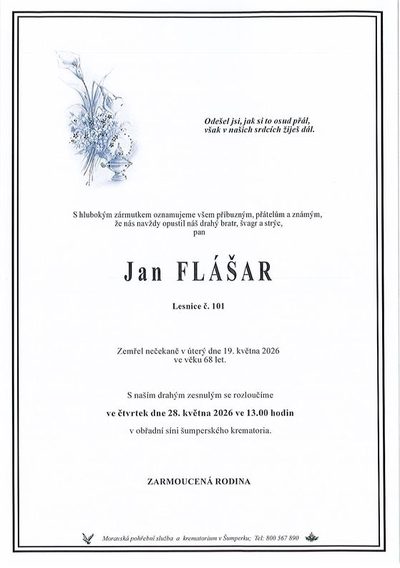 Smuteční oznámení – Jan Flášar