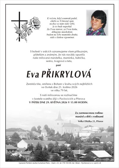 Smuteční oznámení – Eva Přikrylová