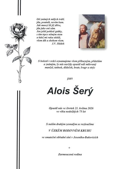 Smuteční oznámení – Alois Šerý