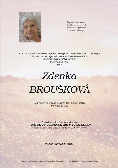 Smuteční oznámení – Zdenka Břoušková