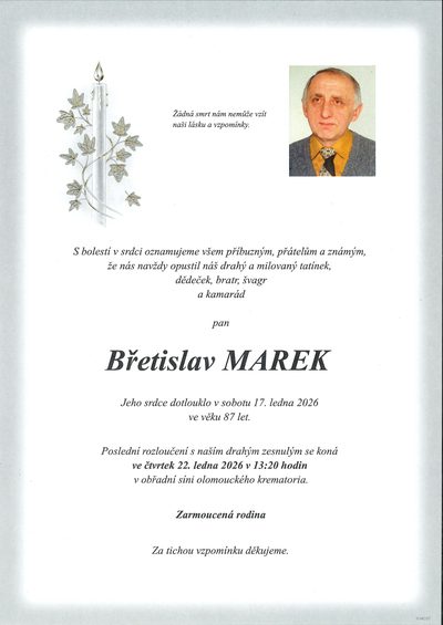 Smuteční oznámení – Břetislav Marek