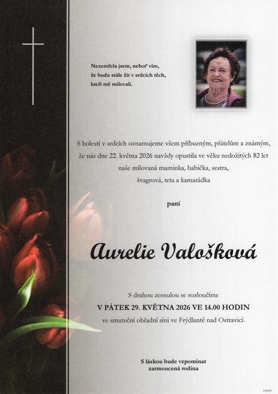 Smuteční oznámení – Aurelie Valošková