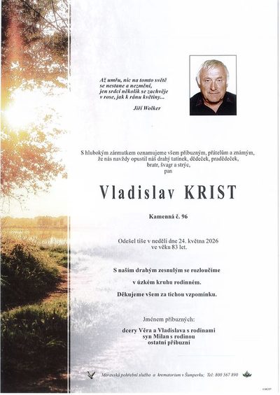 Smuteční oznámení – Vladislav Krist