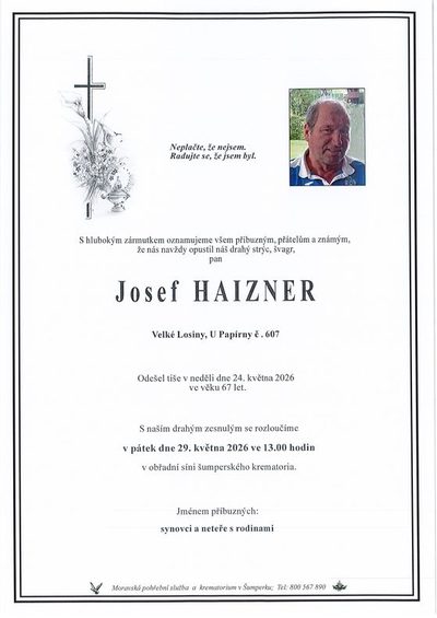 Smuteční oznámení – Josef Haizner