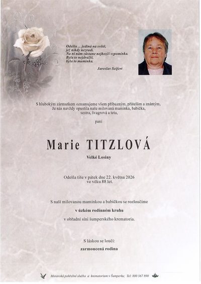 Smuteční oznámení – Marie Titzlová