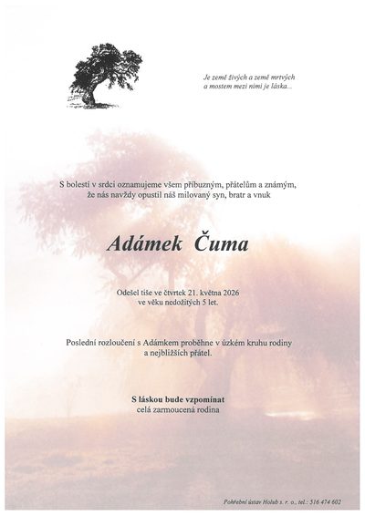 Smuteční oznámení – Adámek Čuma