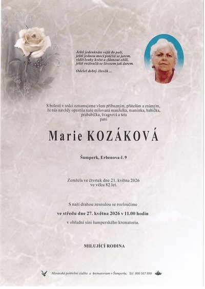 Smuteční oznámení – Marie Kozáková
