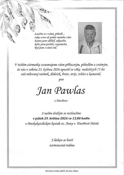 Smuteční oznámení – Jan Pawlas