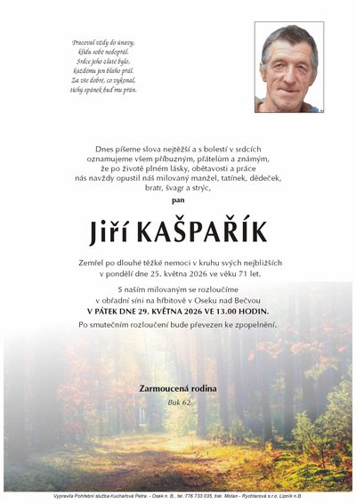 Smuteční oznámení – Jiří Kasparik