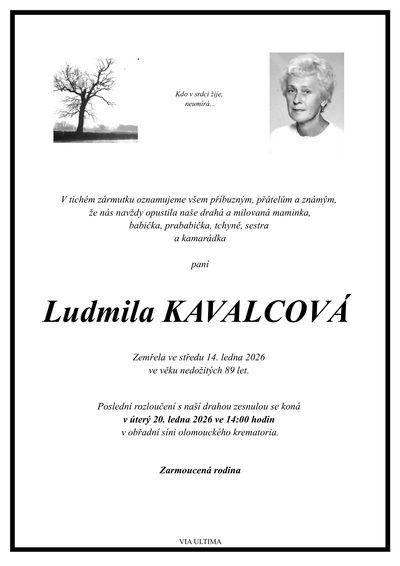 Smuteční oznámení – Ludmila Kavalcová