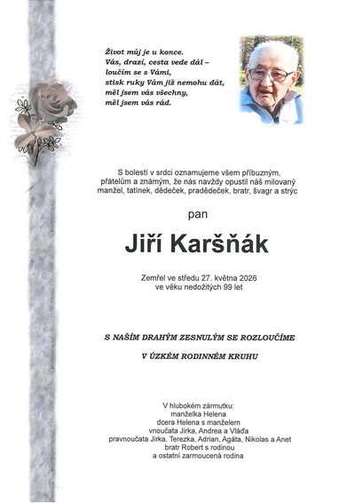 Smuteční oznámení – Jiří Karšňák