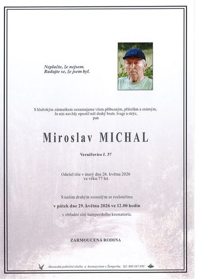 Smuteční oznámení – Miroslav Michal