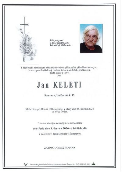 Smuteční oznámení – Jan Keletíií