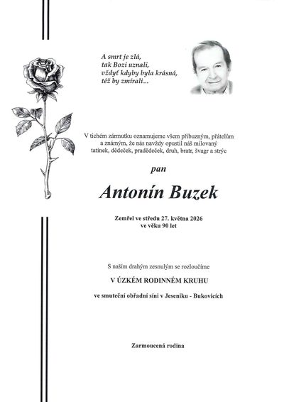 Smuteční oznámení – Antonín Buzek