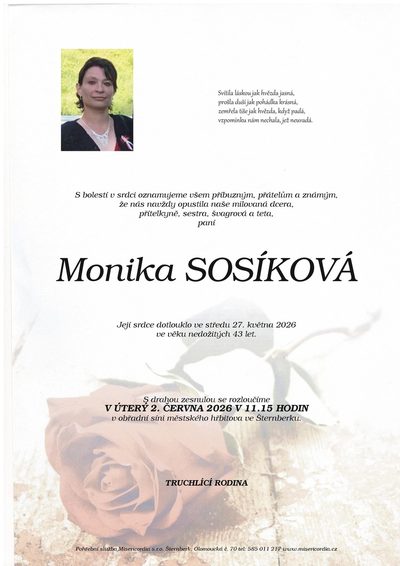 Smuteční oznámení – Monika Sosíková