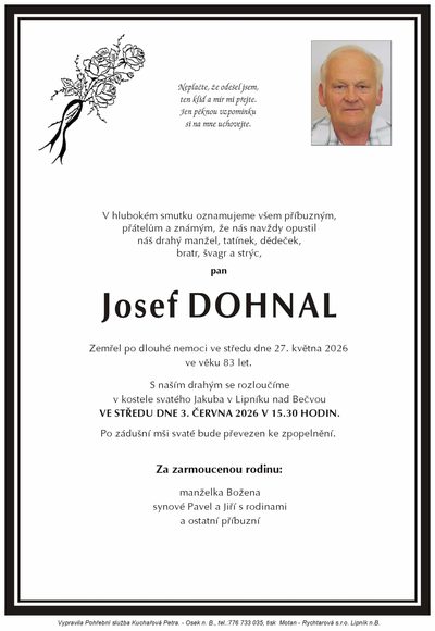Smuteční oznámení – Josef Dohnal