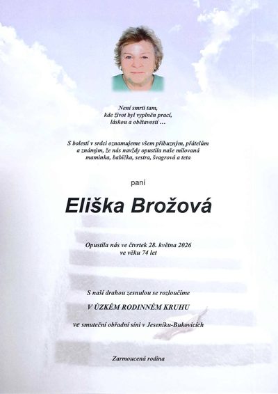 Smuteční oznámení – Eliška Brožová
