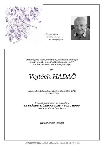 Smuteční oznámení – Vojtěch Hadač