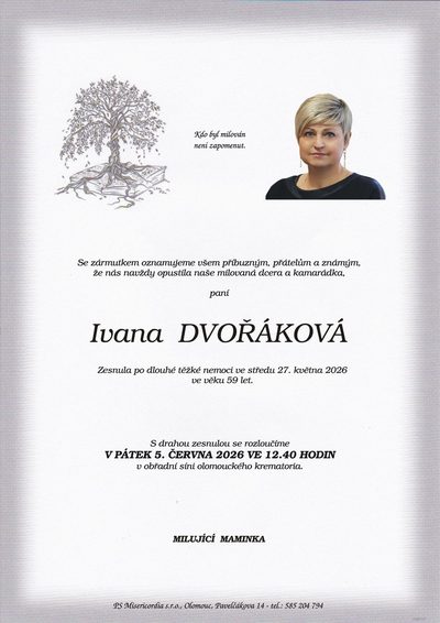 Smuteční oznámení – Ivana Dvořáková