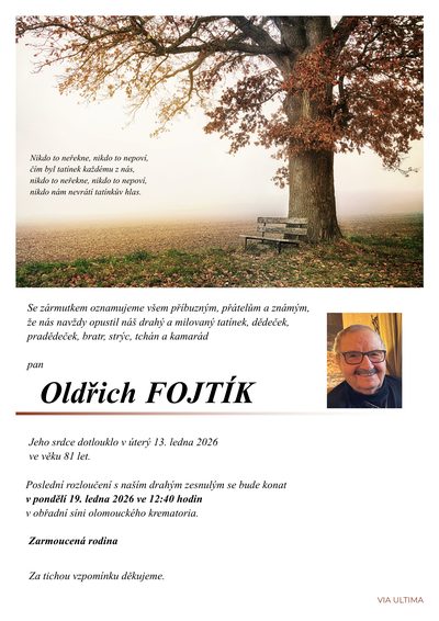 Smuteční oznámení – Oldřich Fojtík