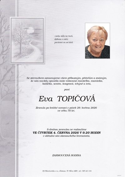 Smuteční oznámení – Eva Topičová