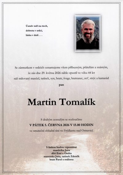 Smuteční oznámení – Martin Tomalík