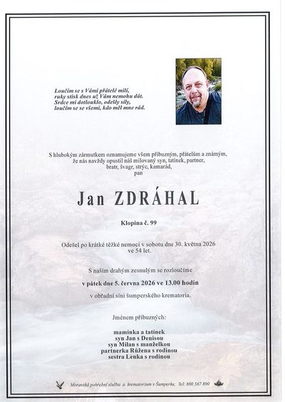 Smuteční oznámení – Jan Zdráhal