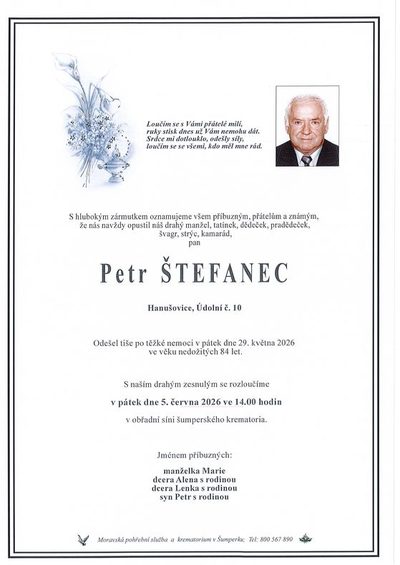 Smuteční oznámení – Petr Štefanec