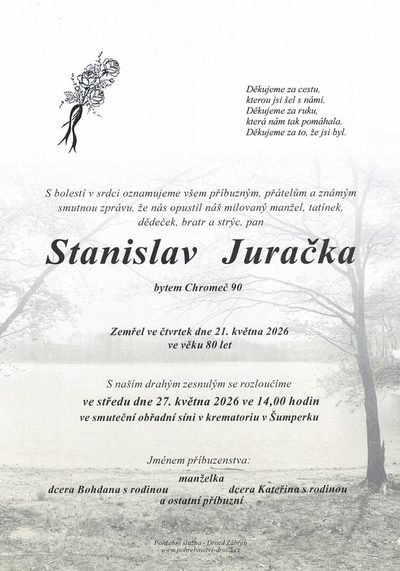 Smuteční oznámení – Stanislav Juračka