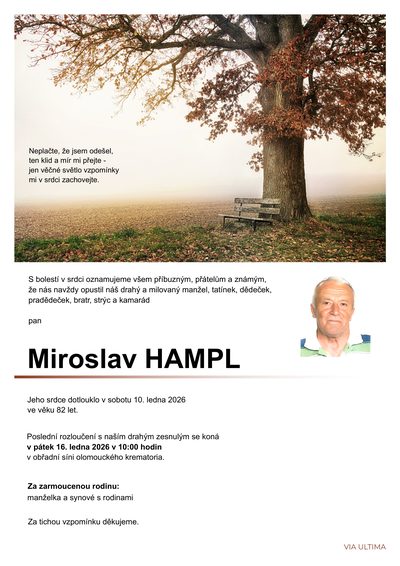 Smuteční oznámení – Miroslav Hampl