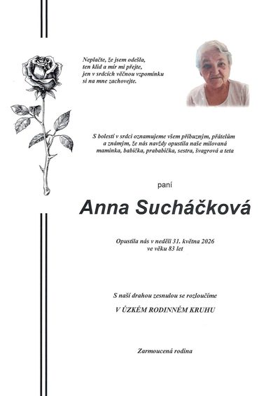 Smuteční oznámení – Anna Sucháčková