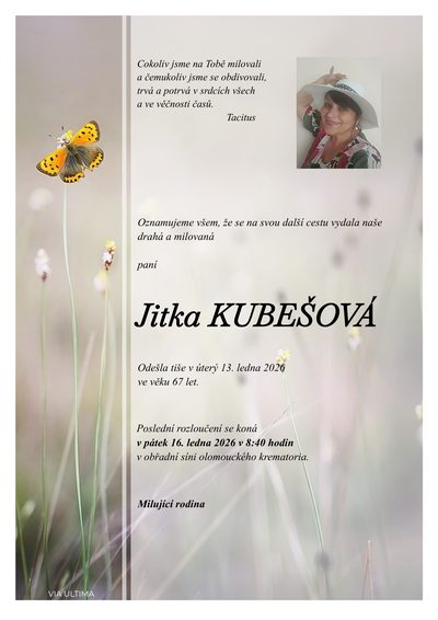 Smuteční oznámení – Jitka Kubešová