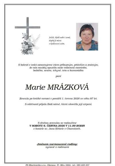 Smuteční oznámení – Marie Mrázková