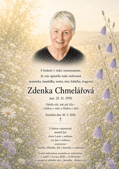 Smuteční oznámení – Zdenka Chmelářová