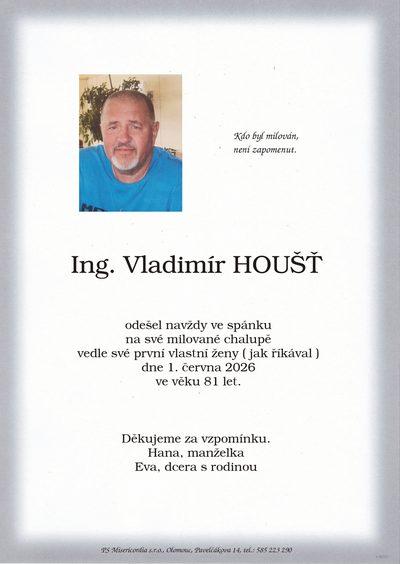 Smuteční oznámení – Vladimír Houšť
