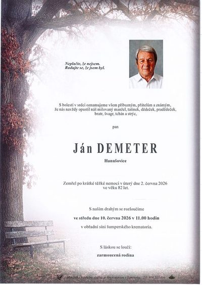 Smuteční oznámení – Ján Demeter