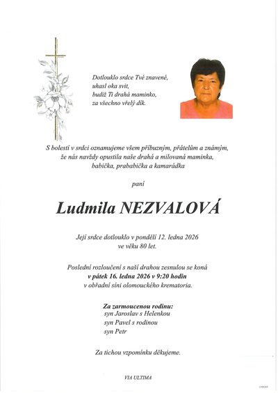 Smuteční oznámení – Ludmila Nezvalová