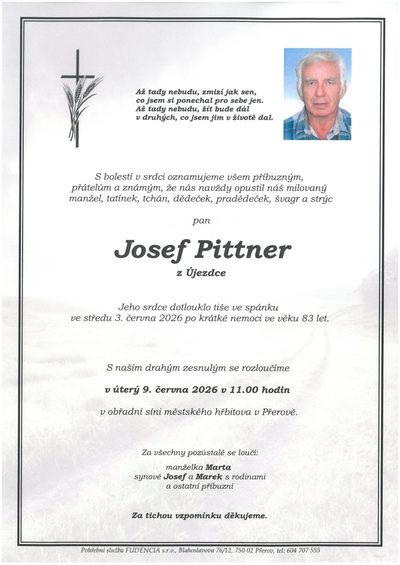 Smuteční oznámení – Josef Piťtner