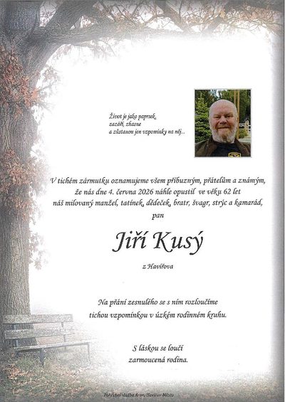 Smuteční oznámení – Jiří Kusý